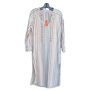 SUNDRY Midi Dress Cream Striped Cotton SIZE 1 Tie-Neck Long Sleeve